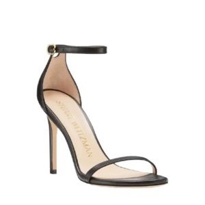 Stuart Weitzman Nudistcurve 100 Sandal Ankle Strap Smooth Leather Black Sz 9.5